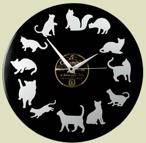 Cat clock recycled - upcycled record clocks