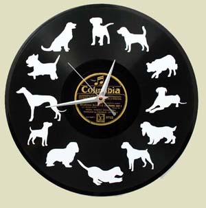 Dog clock recycled - upcycled record clocks
